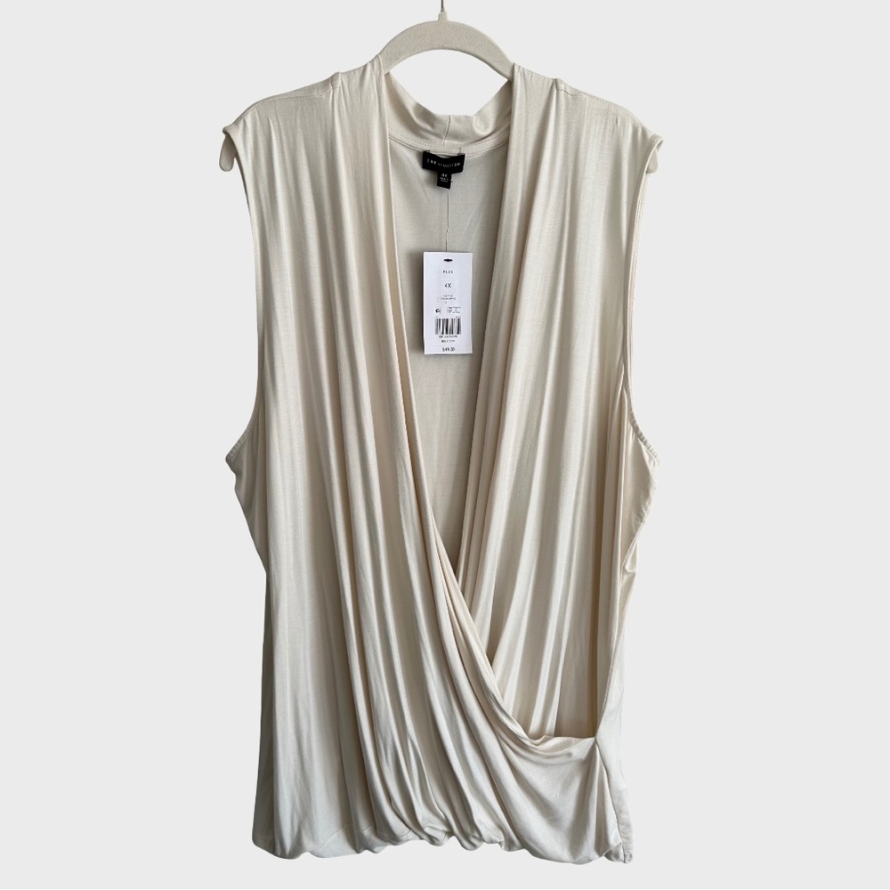 NWT The Limited Plus Size Sleeveless Jersey Wrap Top Creamy White Belk Shirt 4X